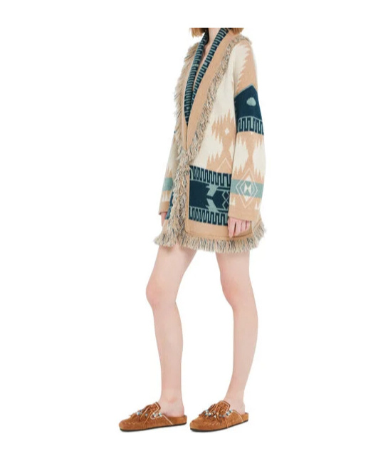 Alanui Icon Jacquard-cardigan Mit Fransen In Multi