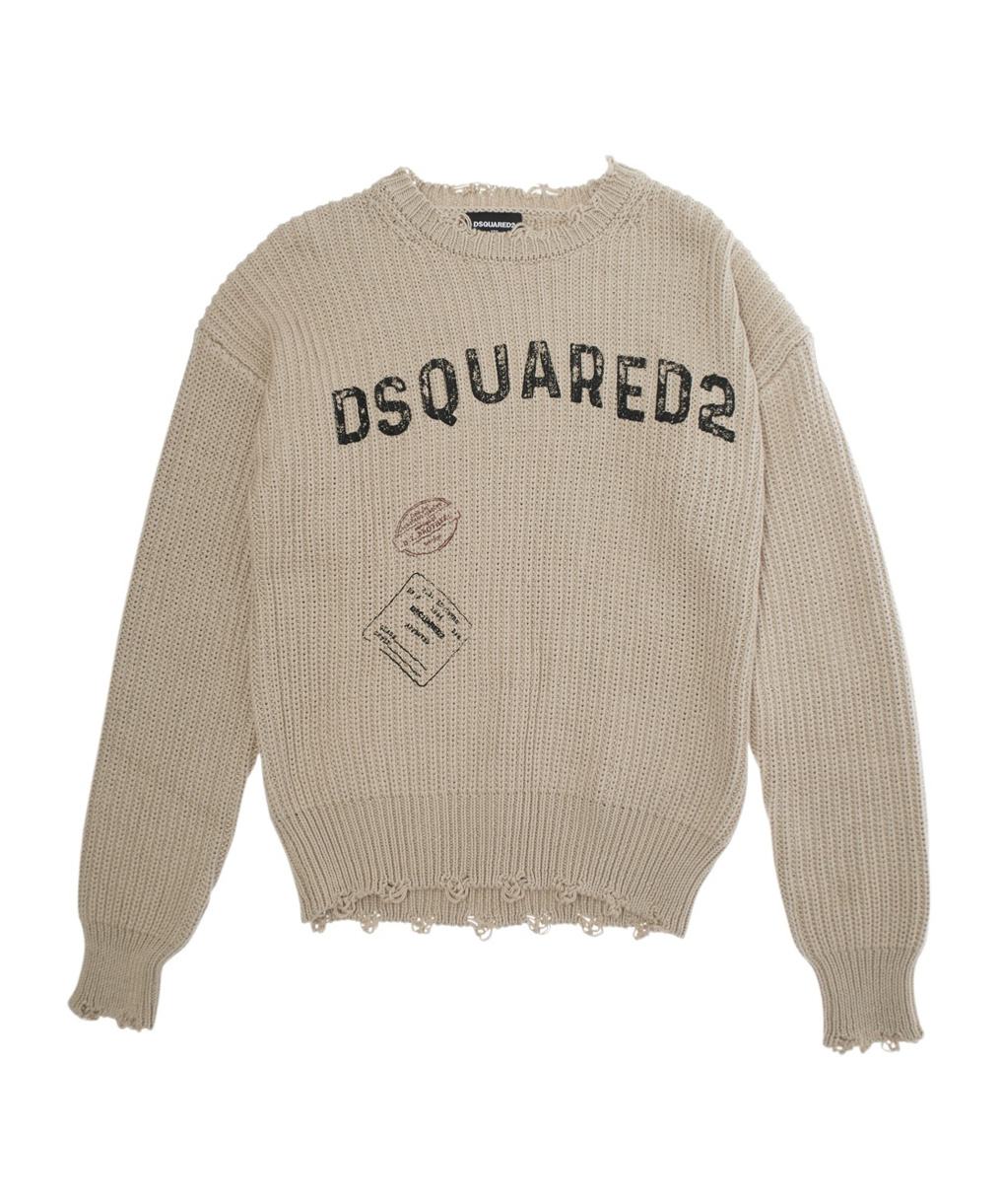 Shop Dsquared2 Crew Neck Sweater In Beige