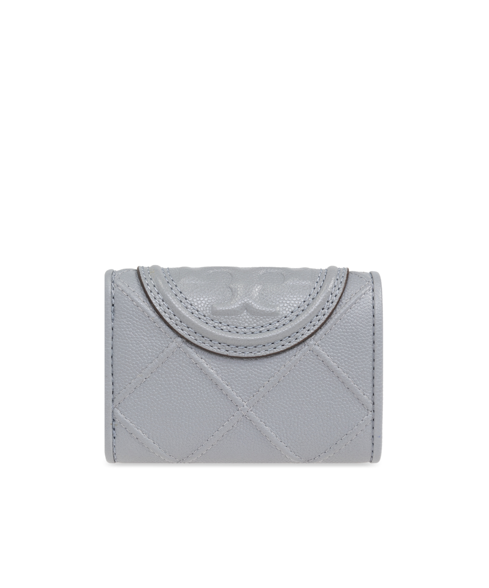 Tory Burch Double T-embossed Leather Wallet In Gray