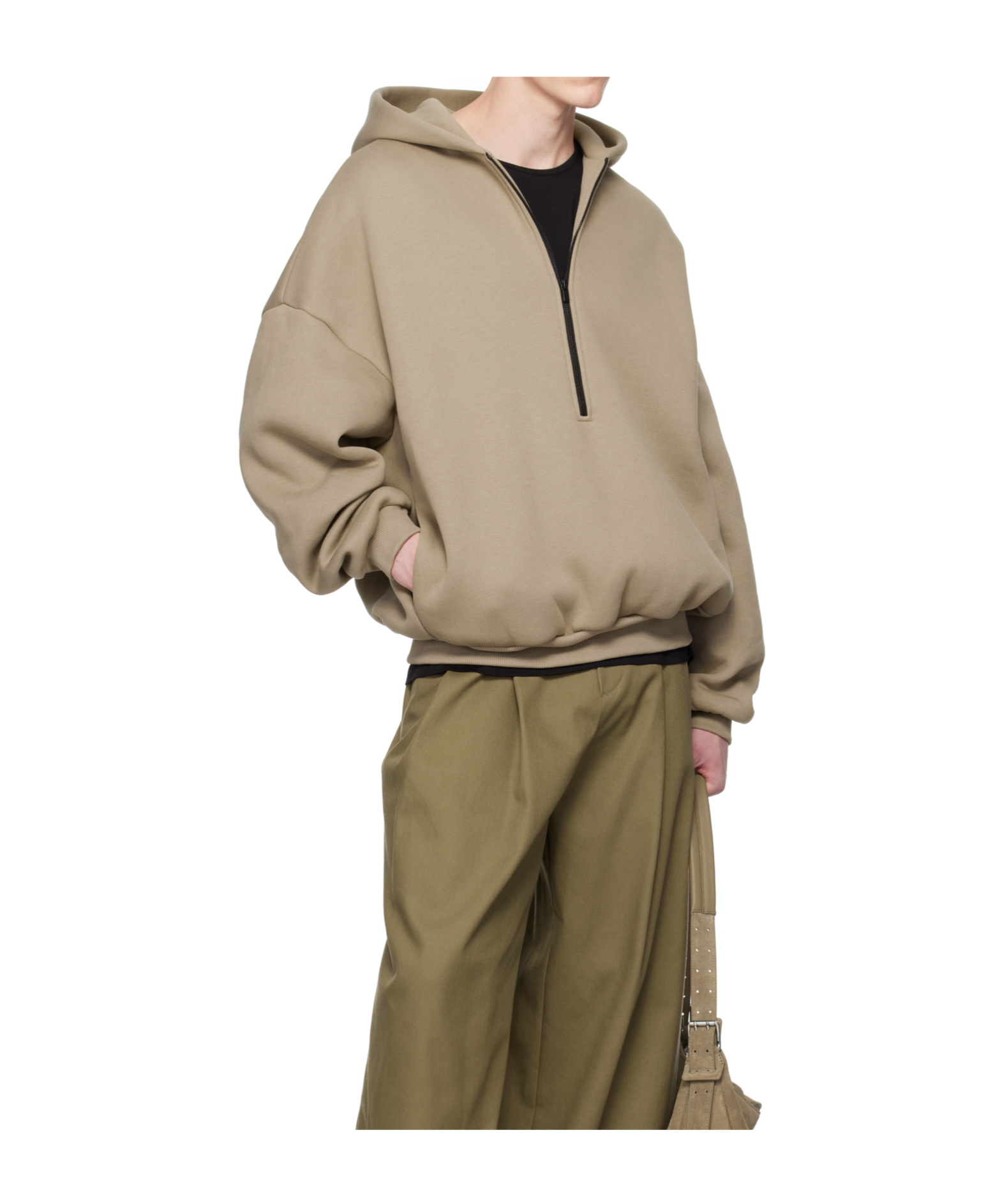 Fear Of God Tan Fleece Half Zip Mockneck Sweatshirt In Brown
