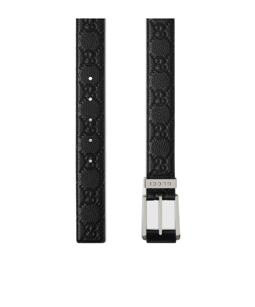 Gucci Embossed Gg Belt With Squared Buckle
