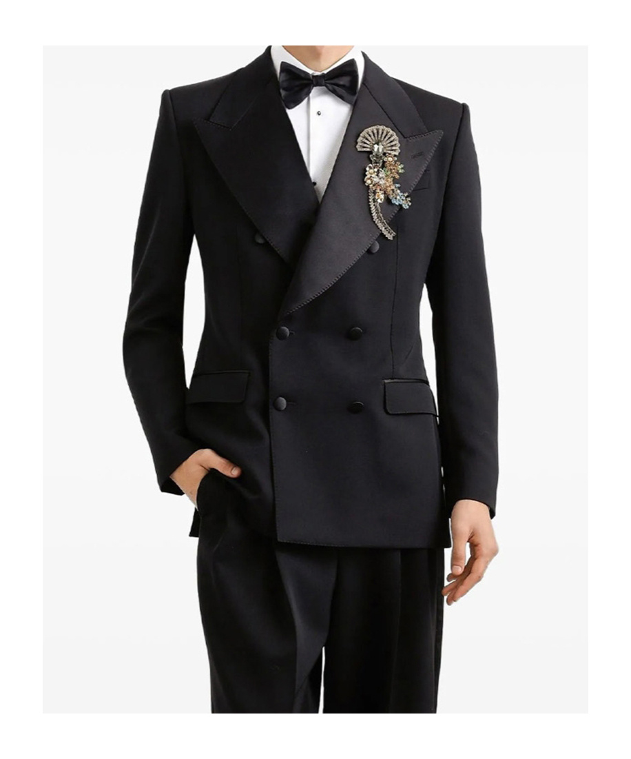 Dolce & Gabbana Double-breasted Satin-lapel Jacket In Black