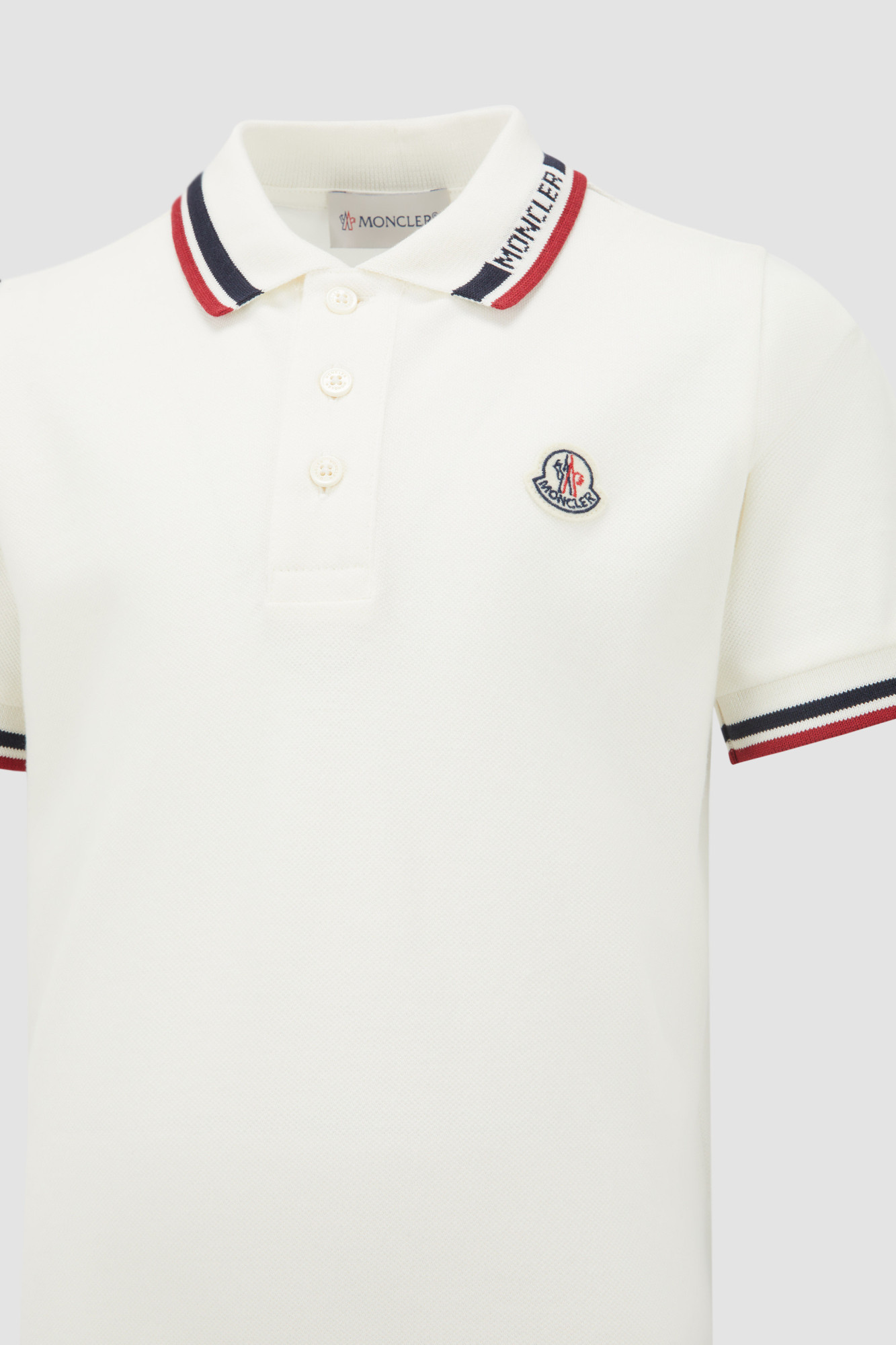 Moncler Three-color Trimmed Cotton Beaded Mesh Polo Shirt In White