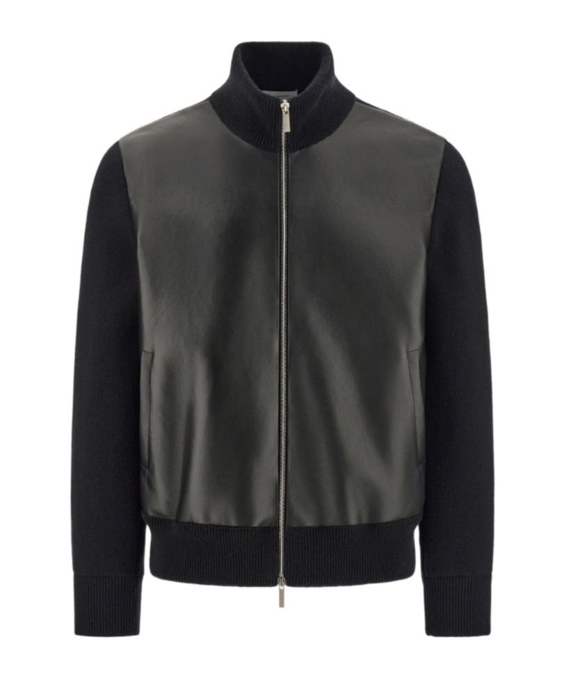 Ferragamo Bomber Jacket In Leather And Wool In Black