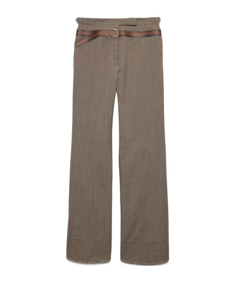 Prada Wool Pants With Printed Belt In Muddy Gray