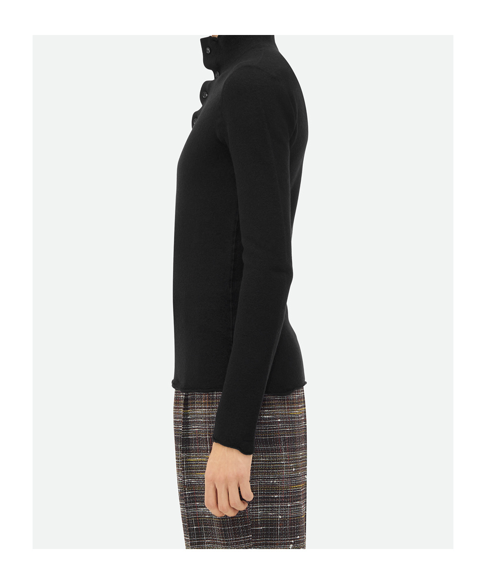 Bottega Veneta Men Distorted High Neck Wool Sweater In Black