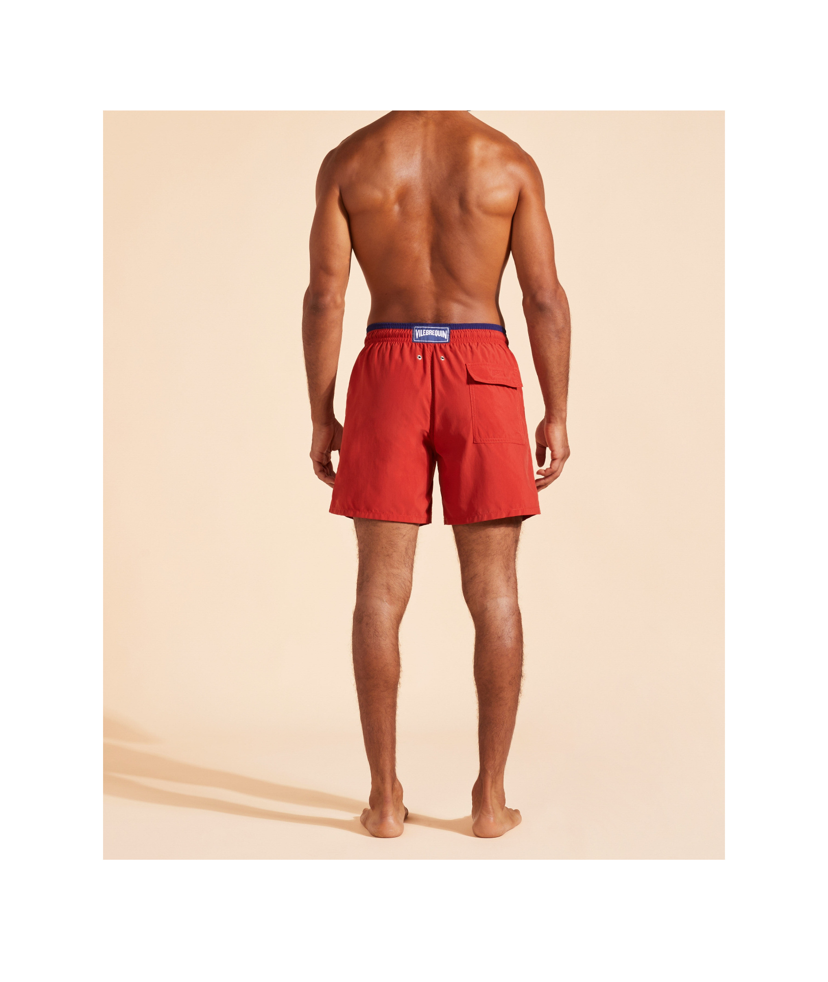 Vilebrequin Solid Bicolor Length Swim Trunks In Red