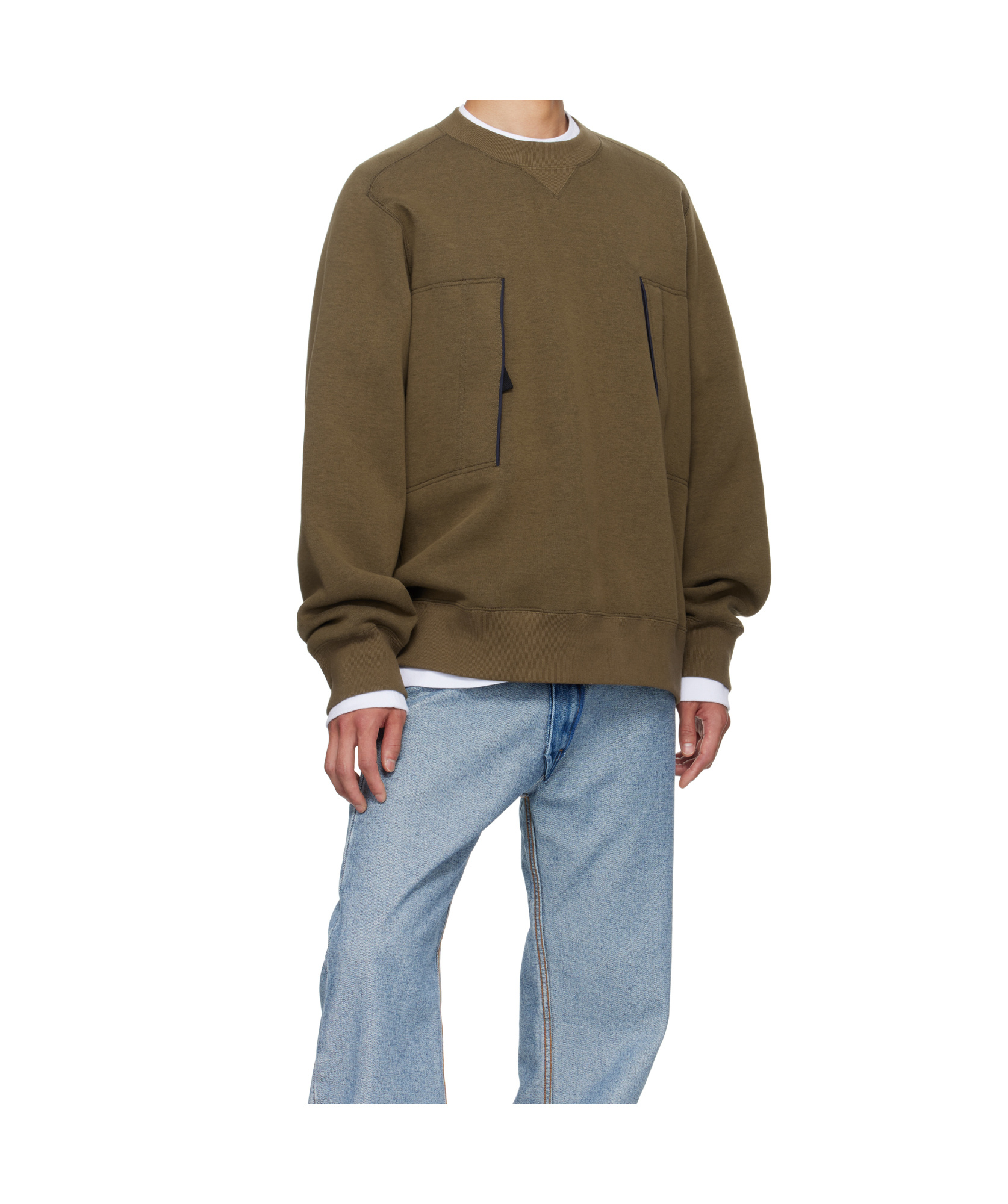 Sacai Round Neck Long-sleeved Sweatshirt In Green