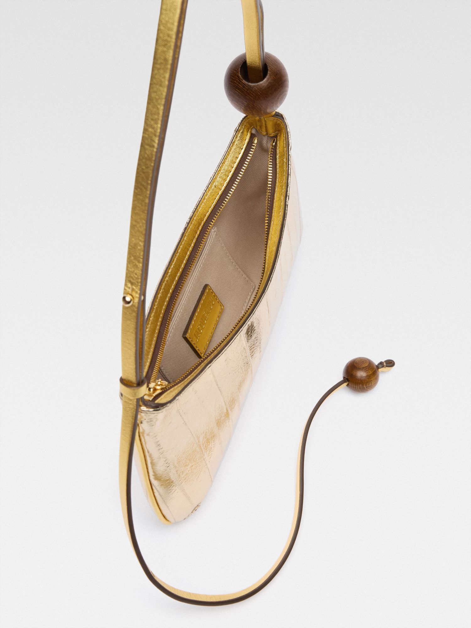 Jacquemus The Bisou Perle Mirrored Leather Shoulder Bag In Nude
