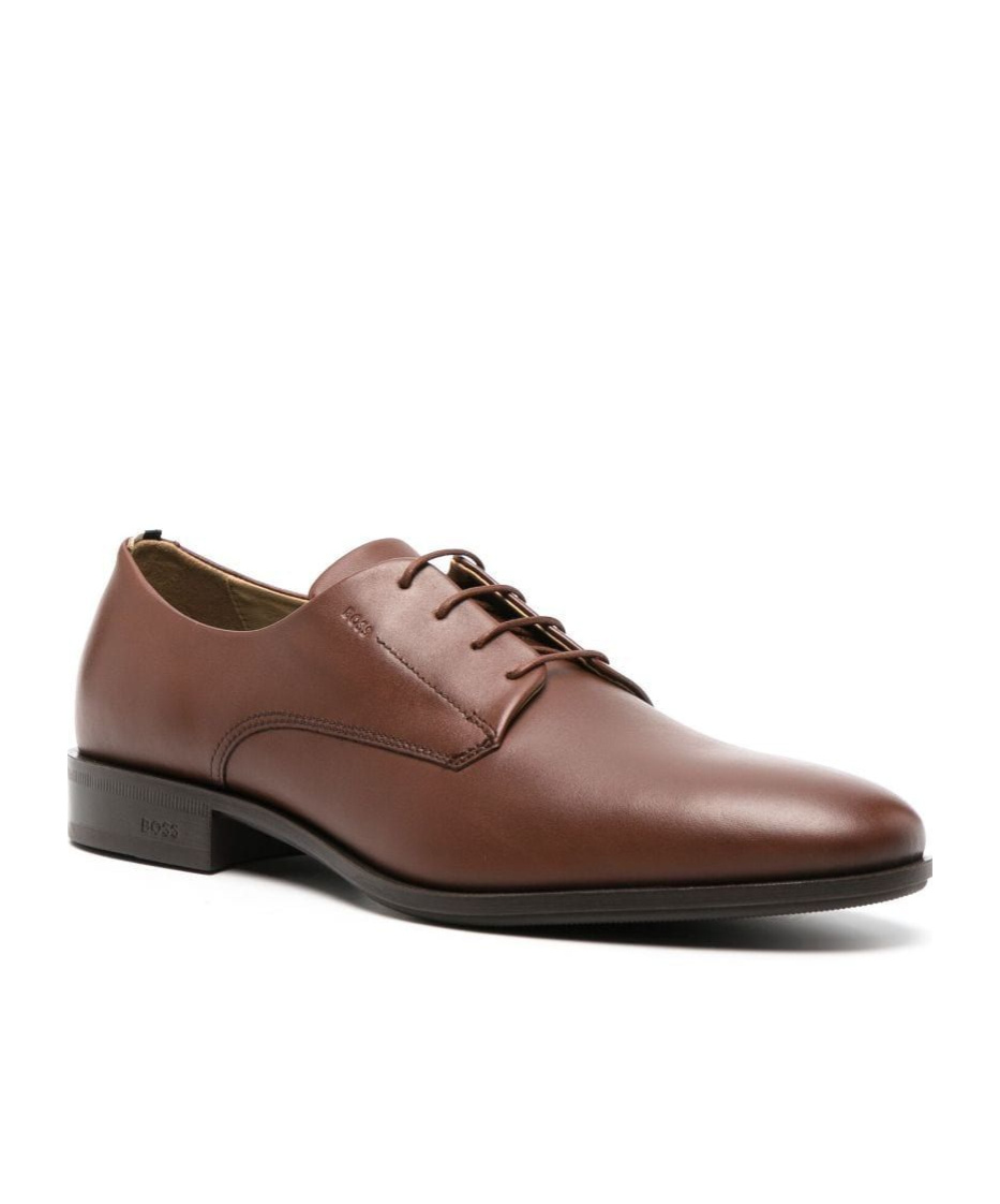 Hugo Boss 30mm Leather Derby Shoes In Brown