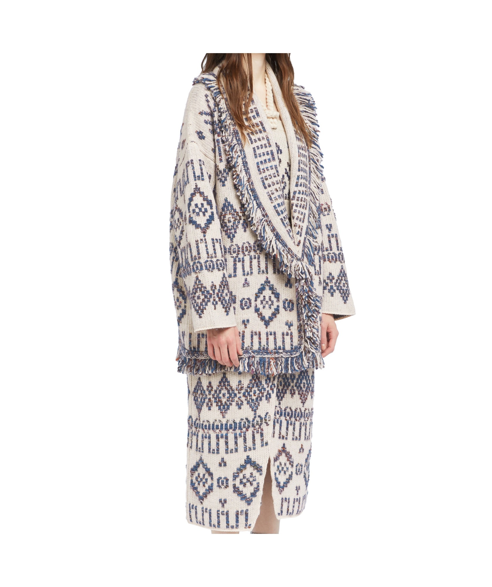 Alanui Wool Cardigan With Belted Waist And Fringe In Blue