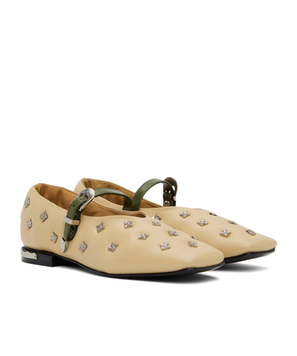 Shop Toga Mary Jane Patterned Rivet Flats In Nude