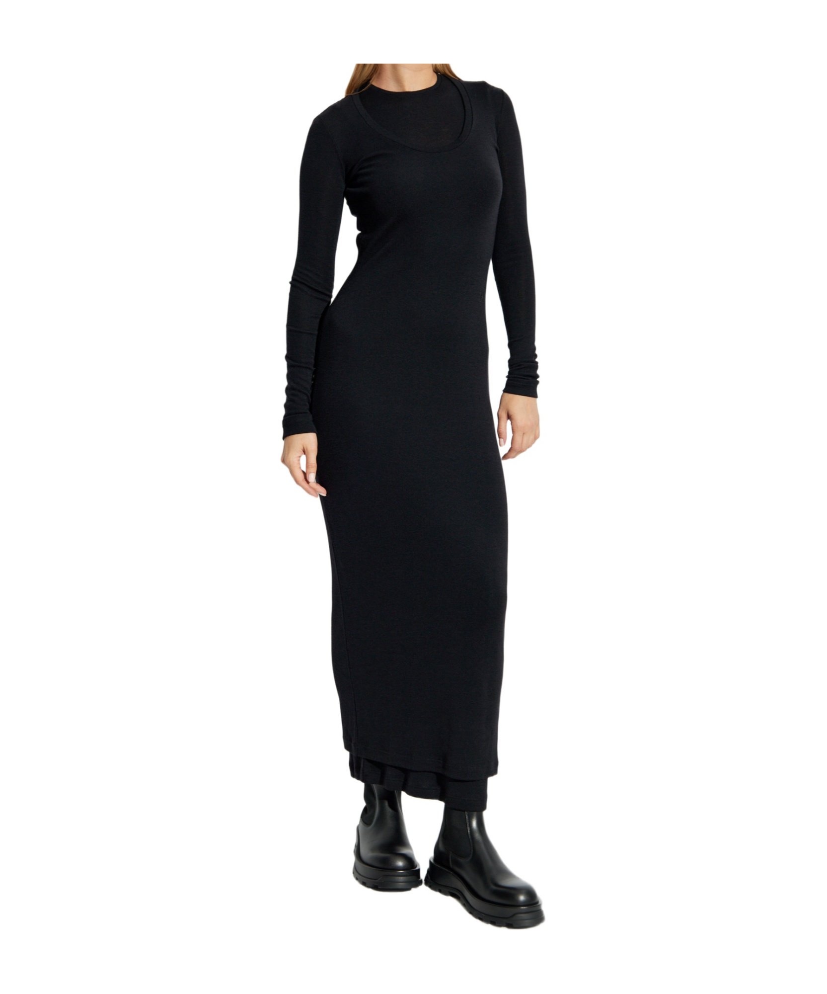 Shop Jil Sander Layered Wool Dress In Black