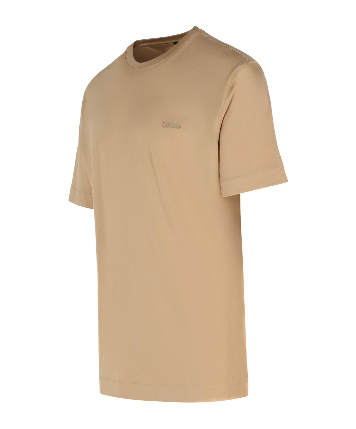 Shop Zegna Logo Embroidered Crewneck T-shirt In Nude
