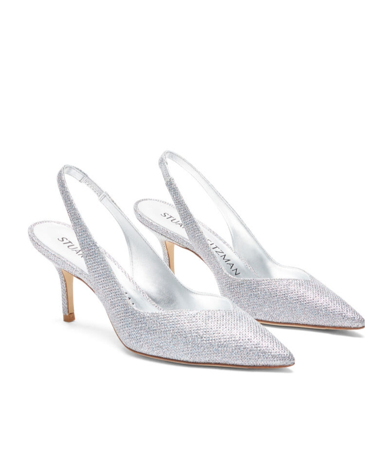 Stuart Weitzman Eva 75 Slingback Pumps In Silver