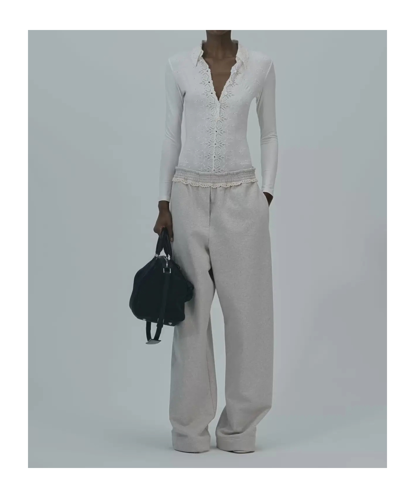 Magda Butrym Long-sleeve Tricot Polo Bodysuit In Neutral