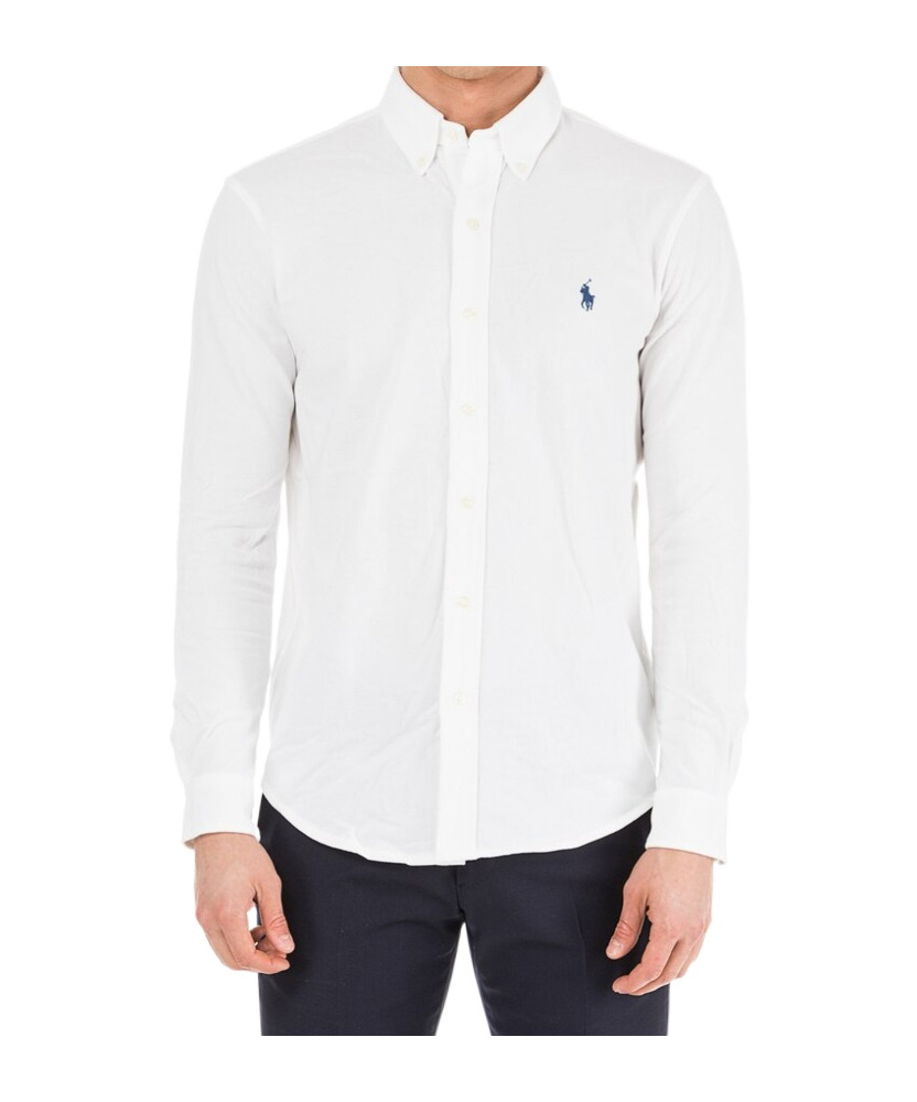Polo Ralph Lauren Long-sleeve Button-up Shirt With Pointed Collar And Embroidered Logo In White