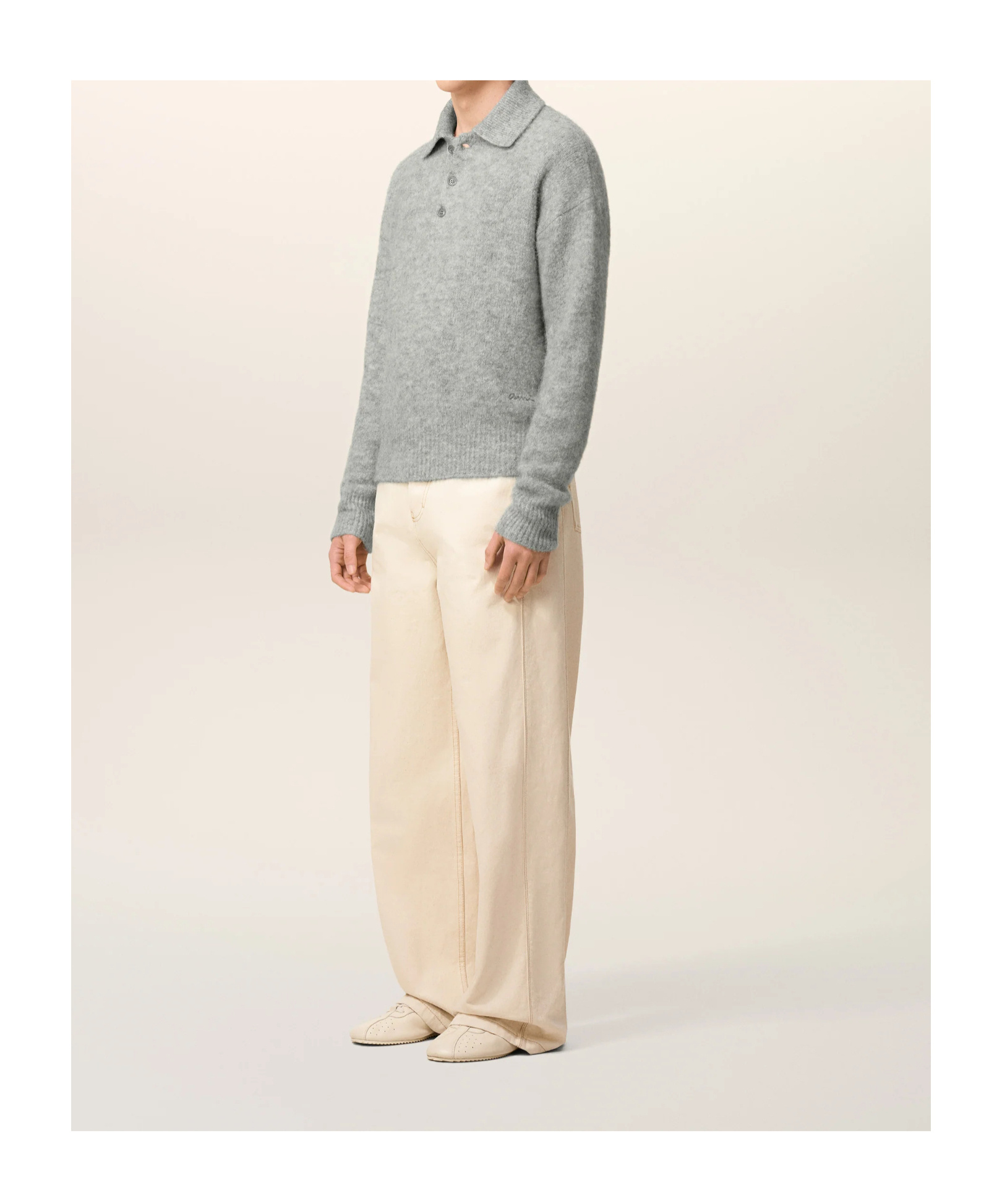 Ami Alexandre Mattiussi Ami Paris Grey Wool And Alpaca Polo Sweater Ami Paris In Gray