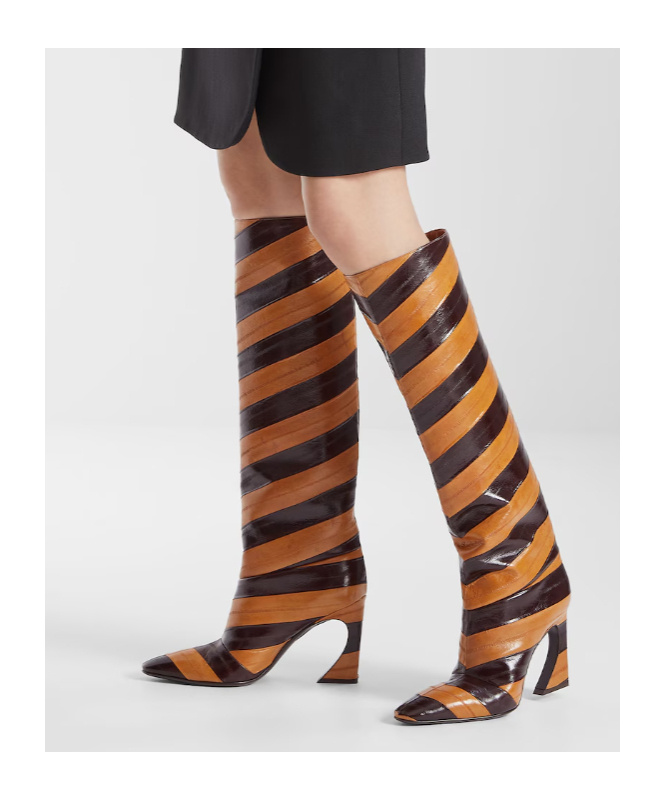 Fendi Two-tone Inlaid Hagfish Leather Boots In Brown
