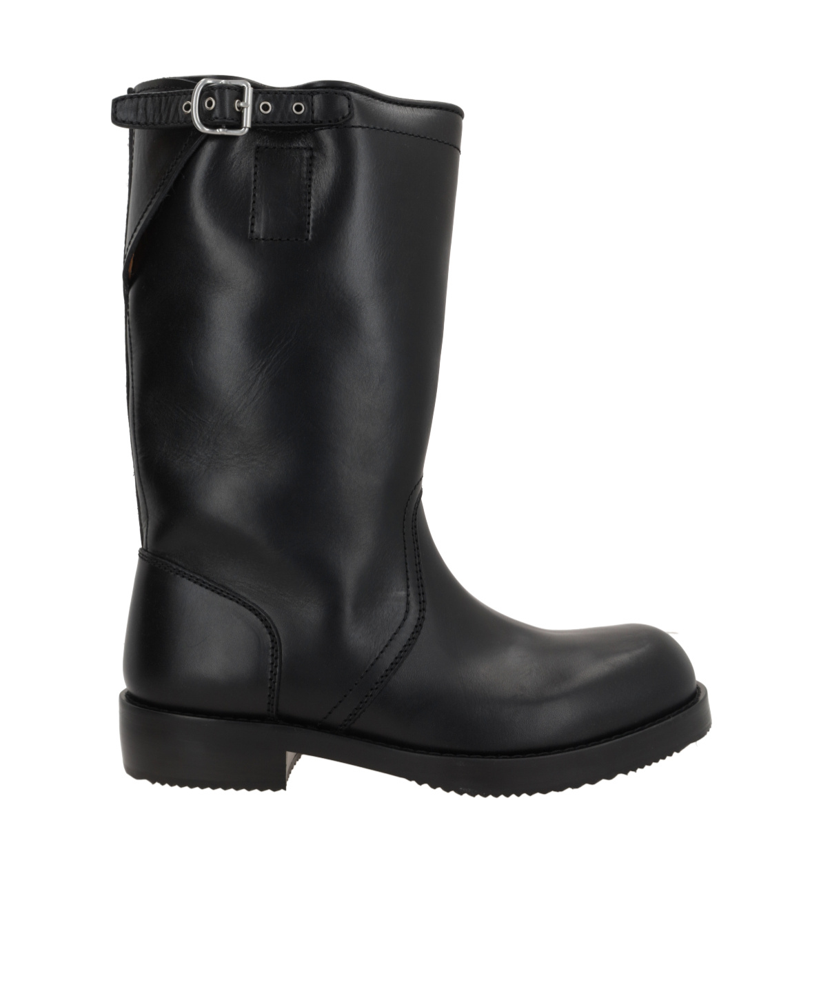 Dries Van Noten Mid-calf Leather Biker Boots Buckle In Black