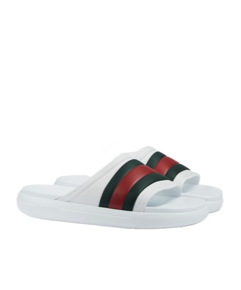 Gucci Web Slide Sandals In White
