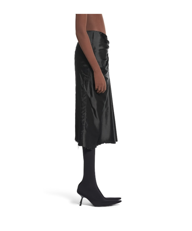 Balenciaga Asymmetric Frayed Gathered Draped Satin Midi Skirt In Black