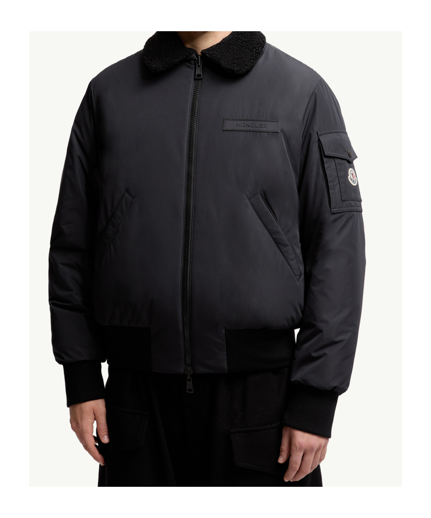 Moncler Maulevrier Reversible Teddy Aviator Jacket In Black