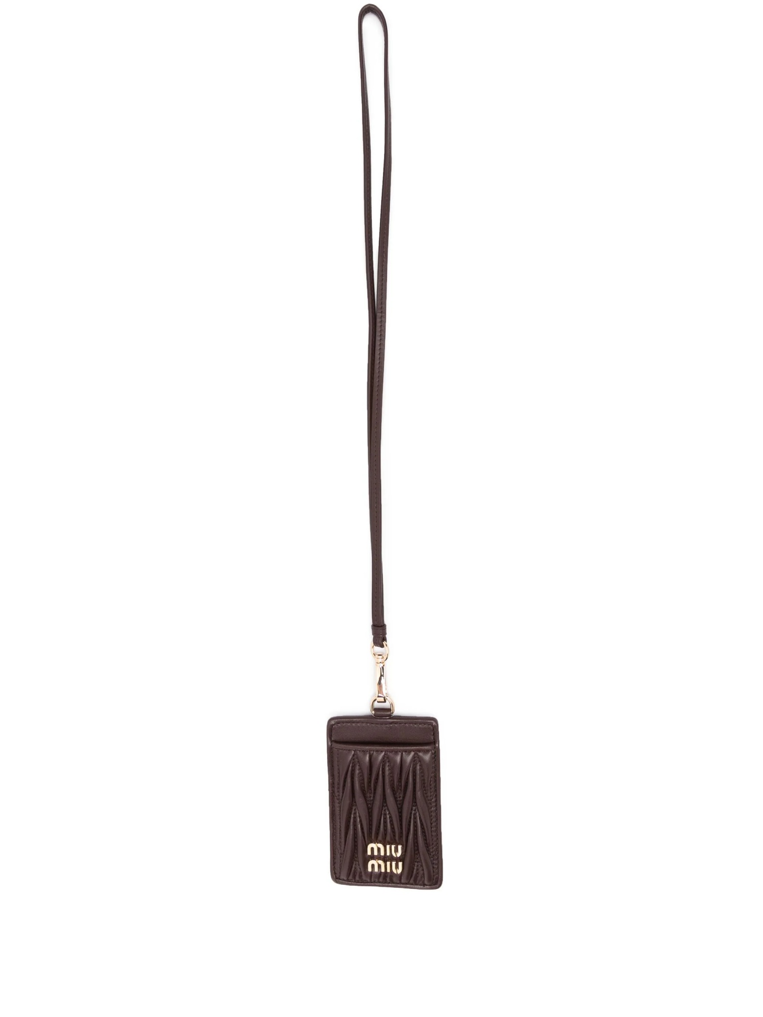 Miu Miu Minuteria Logo Lettering Cardholder With Strap In Brown
