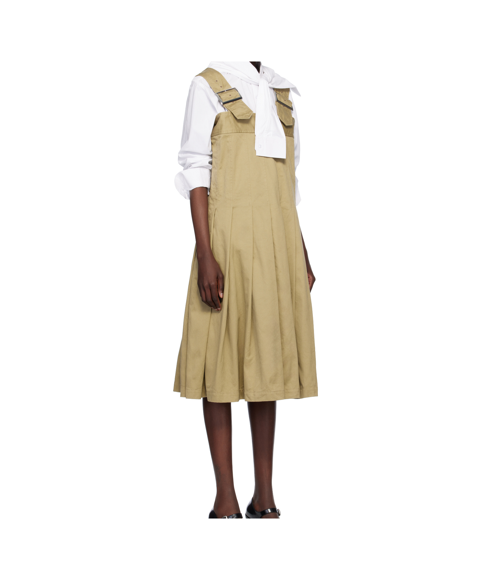 Comme Des Garçons Khaki Cotton Twill Garment Washed Midi Dress In Brown