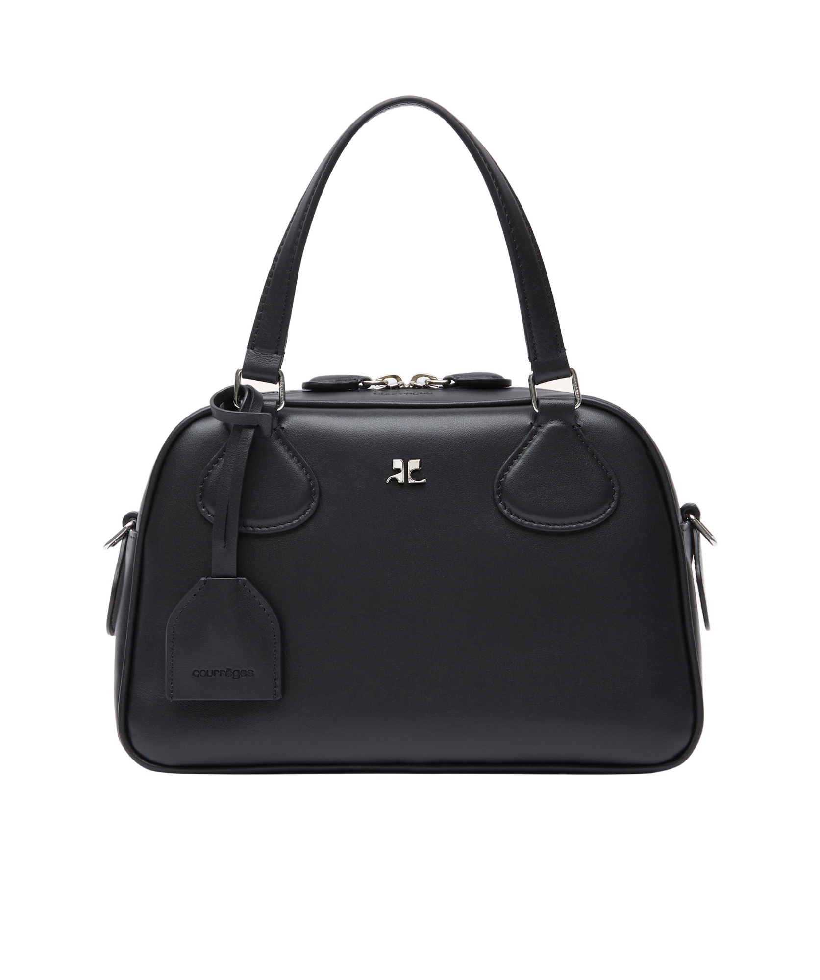 Courrèges Courregès Ac Stud Naplack Leather Mini Bowling Bag In Black
