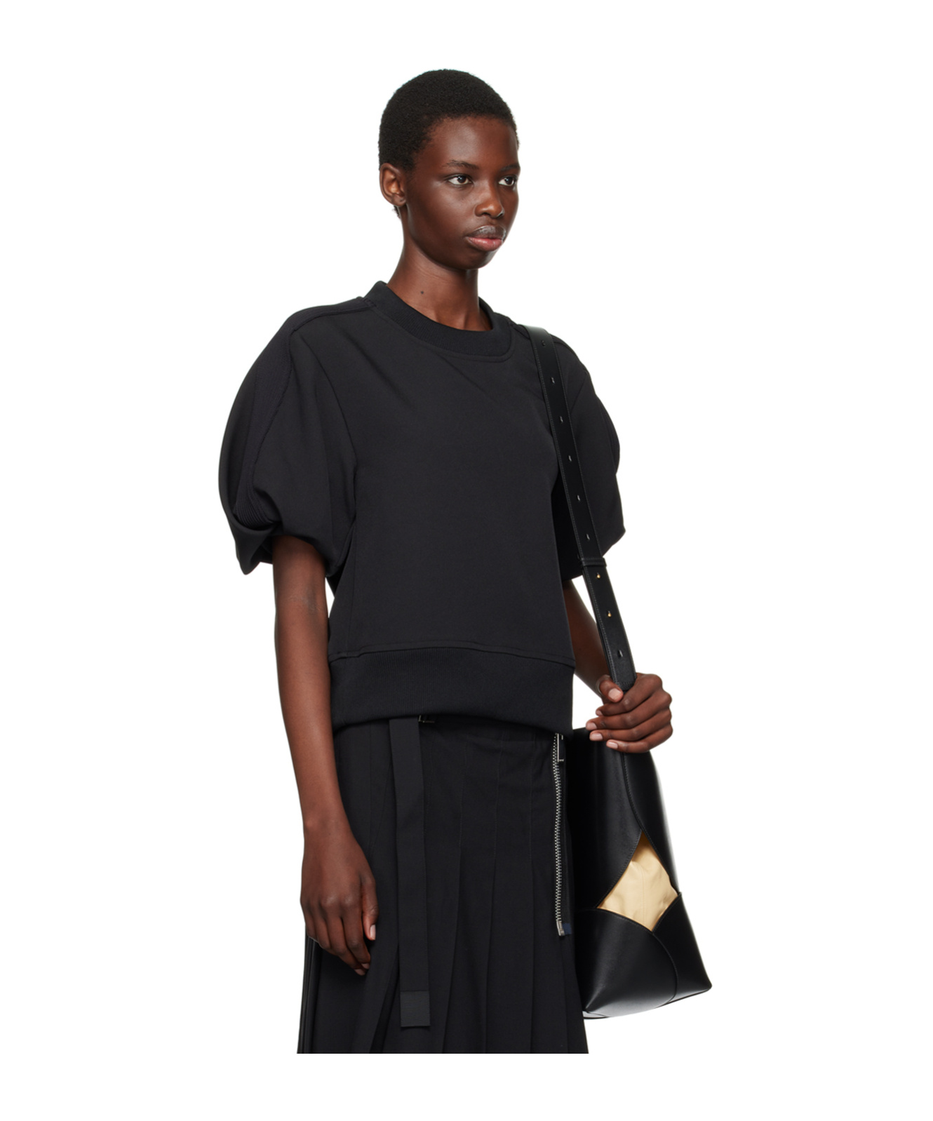 SACAI ROUND-COLLAR SHORT-SLEEVE SWEATER