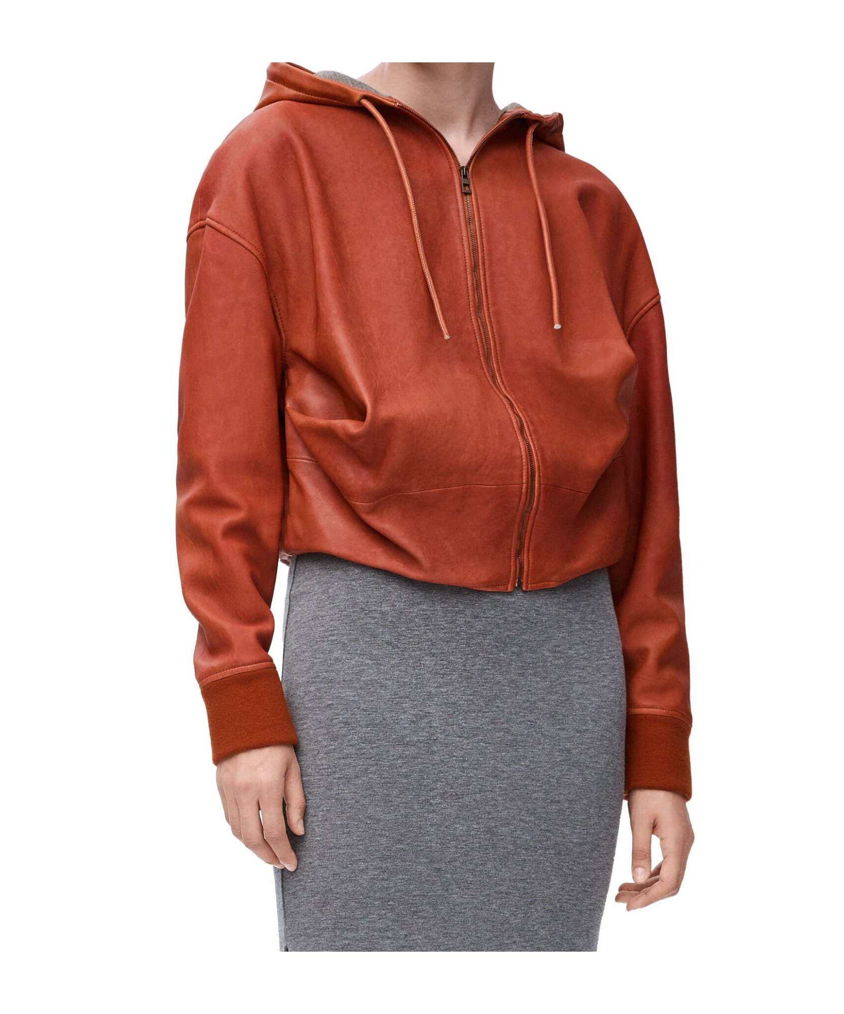 Loewe Leather Draped Hoodie In Orange