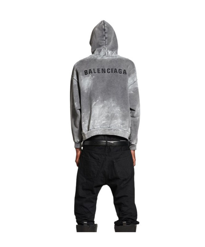 Balenciaga Logo Embroidered Hooded Sweatshirt In Gray