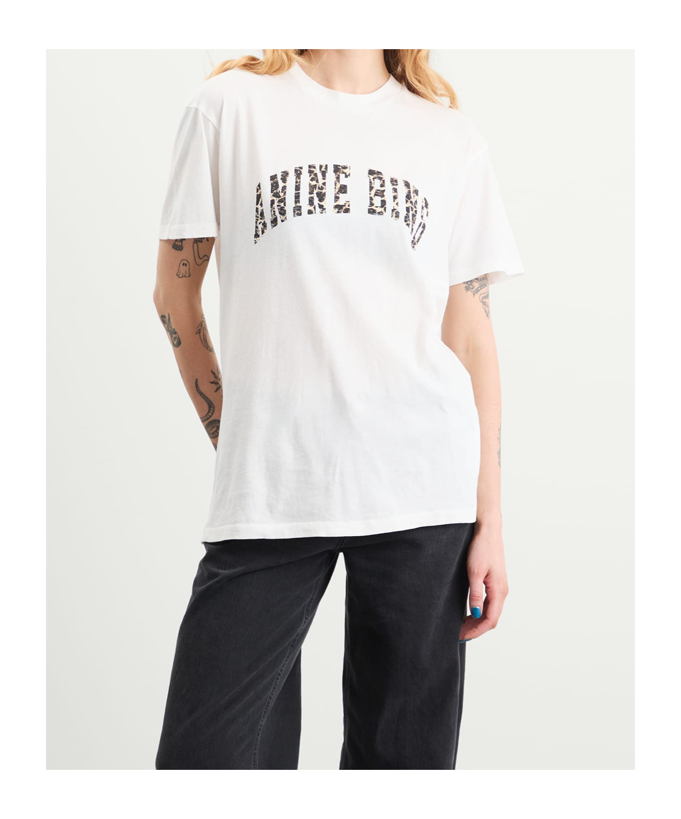 Anine Bing Ivory T-shirt With Leopard Logo Women In White