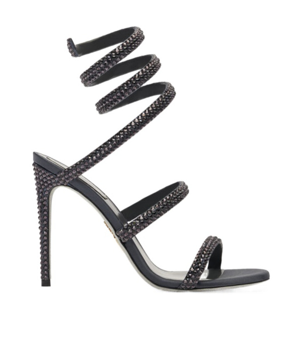 René Caovilla Crystal Embellished Leather Sandals In Black
