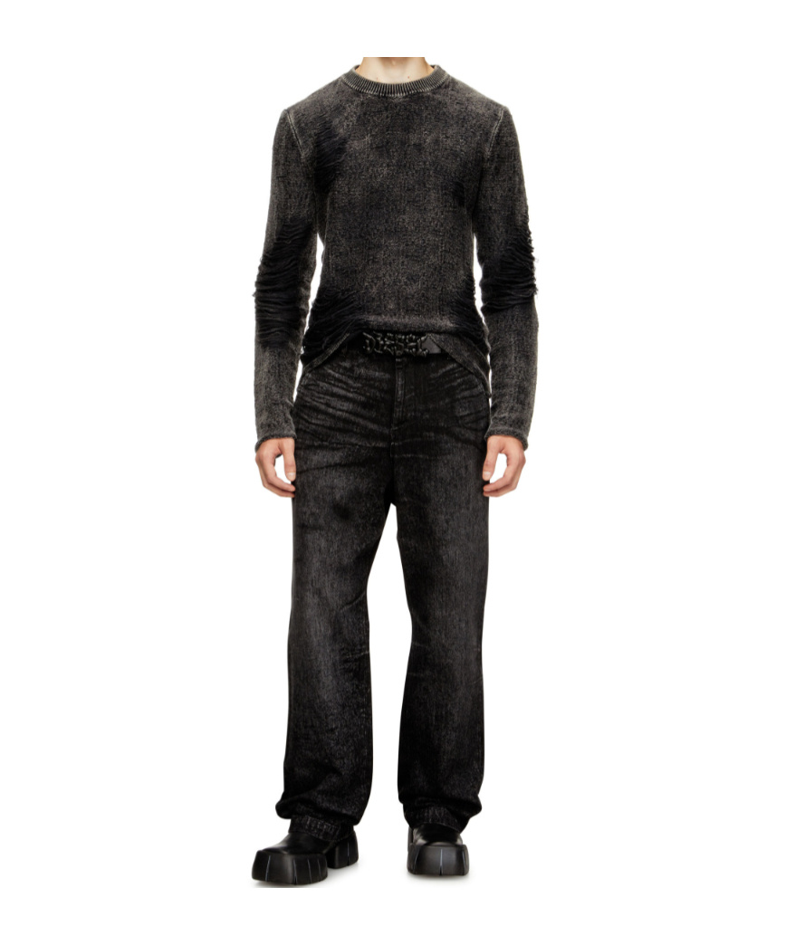 Diesel Destroyed Jumper With Floating Yarns In Gray
