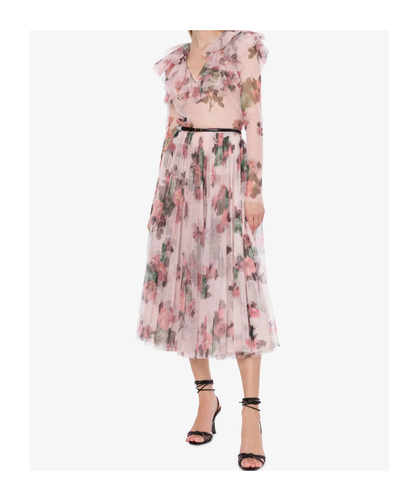 Philosophy Di Lorenzo Serafini Skirt Longuette In Tulle With Flower Print In Pink
