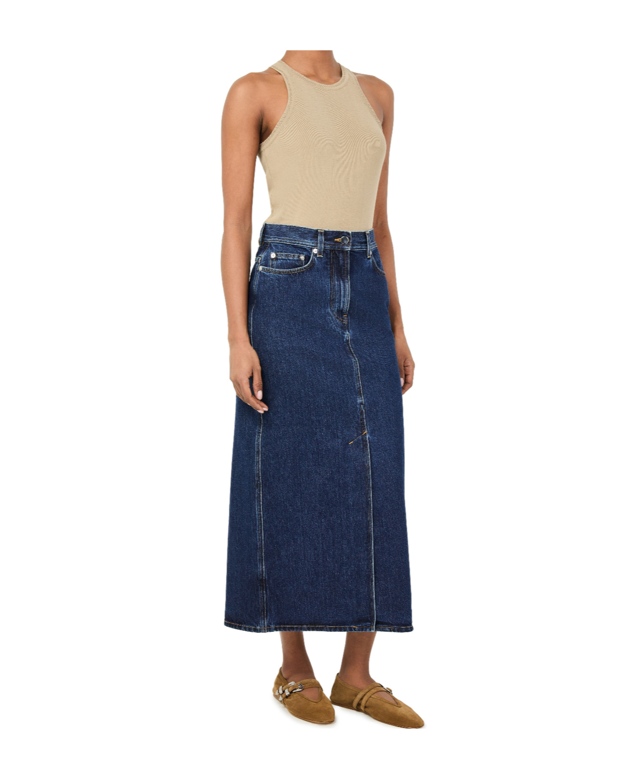 Loulou Studio Long Denim Skirt In Blue