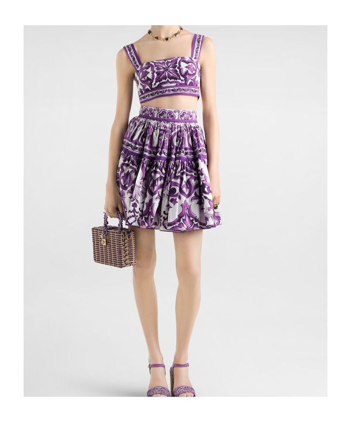 Dolce & Gabbana Cropped Printed Cotton-twill Top