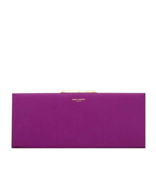 Saint Laurent Midnight Small Clutch In Satin In Purple