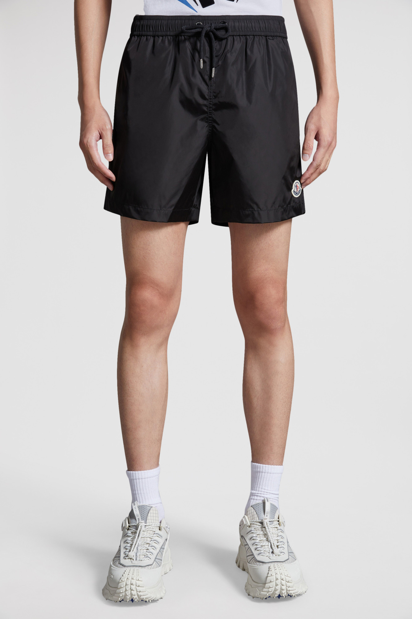 Moncler Logo Patch Swim Shorts With Elastic Waist In Black