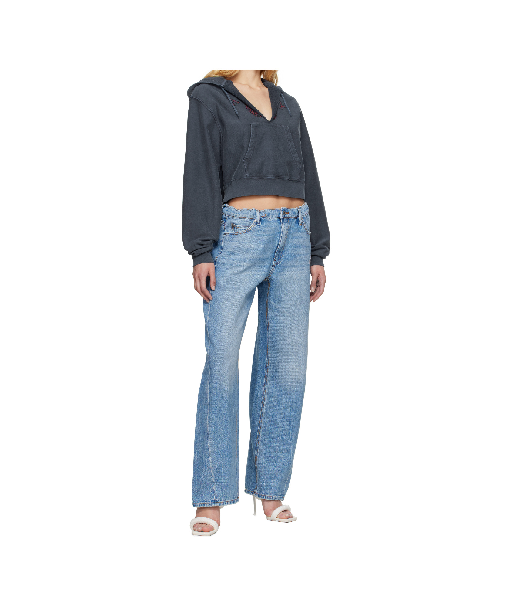 Alexander Wang T Navy Distressed Cotton Hoodie In Navy Blue