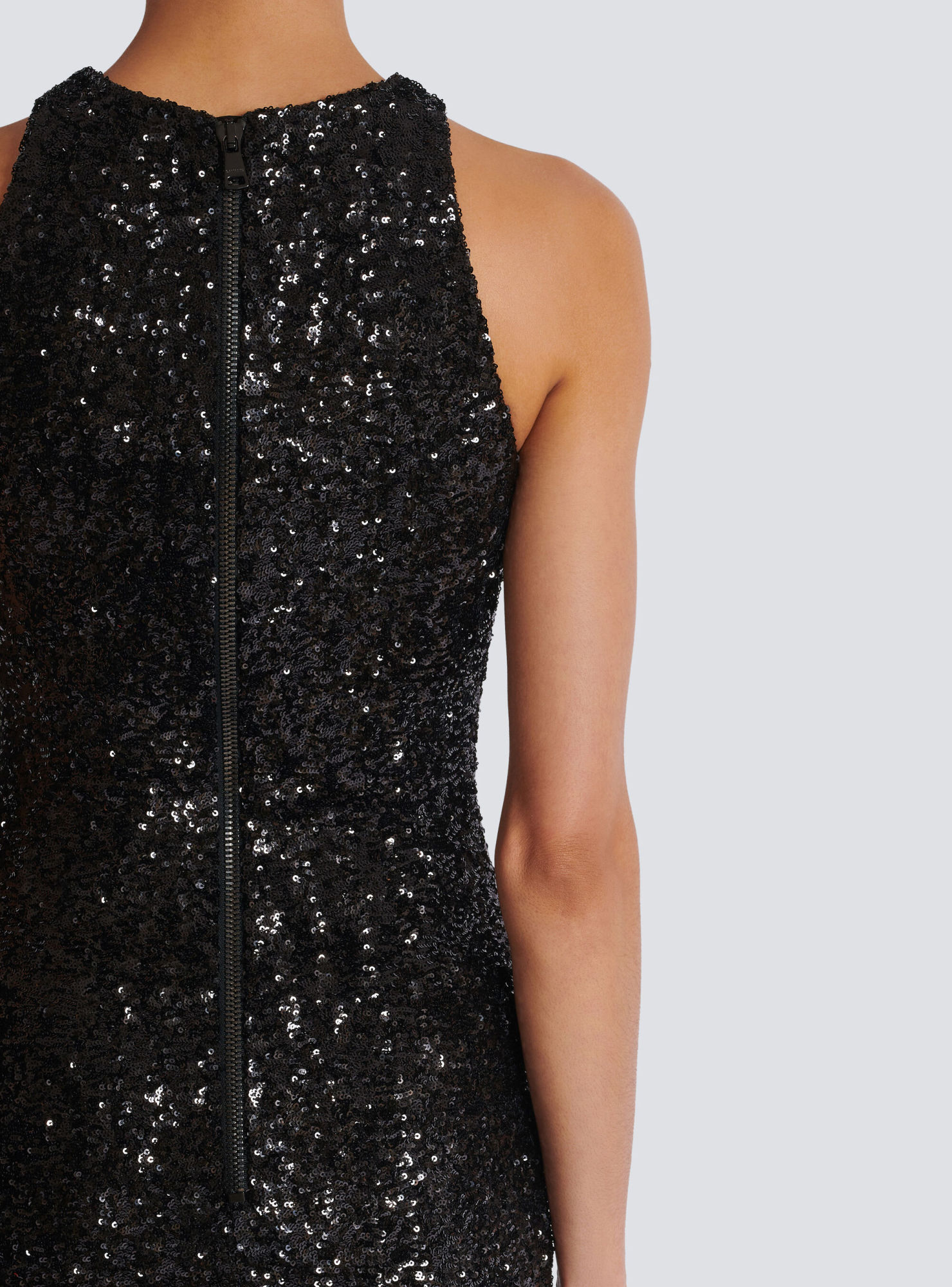 Balmain Grape Embroidery Sequined Mini Dress In Black