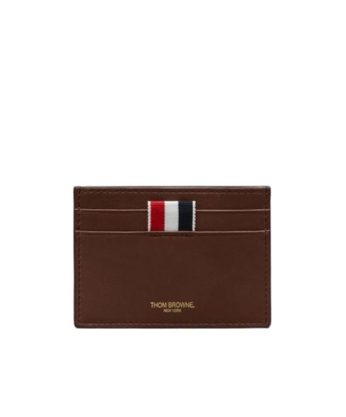 Thom Browne Compact Dark Brown Calfskin Credit Card Holder Men In Brown