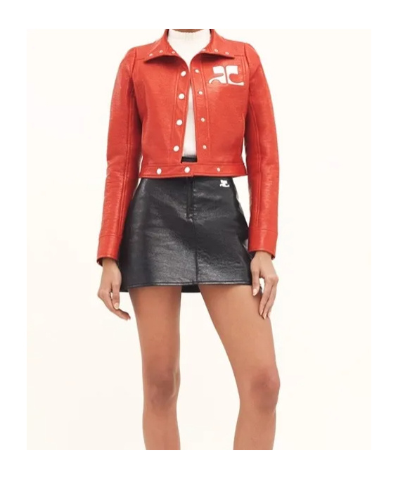 Courrèges Patent Logo-patch Jacket In Red