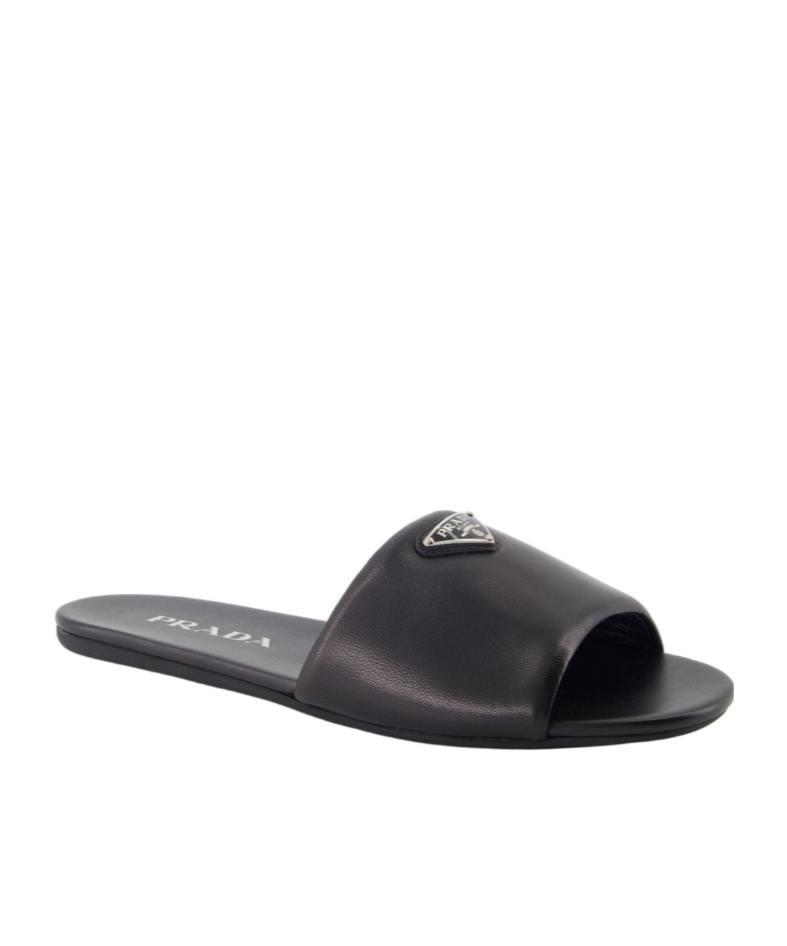 Prada Logo-plaque Leather Sandals In Black