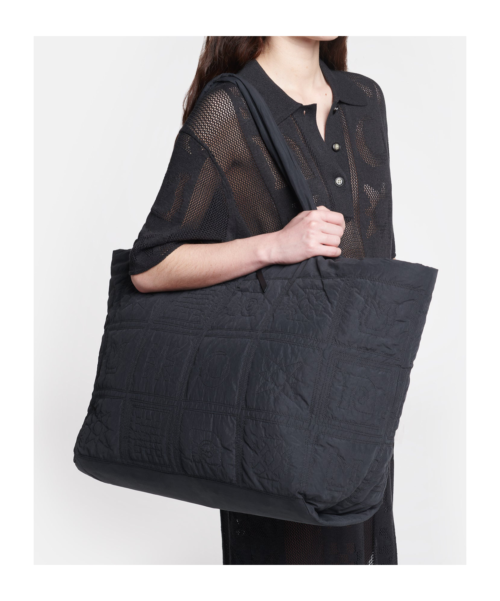 Nanushka Quilted Tech-poplin Tote In Black