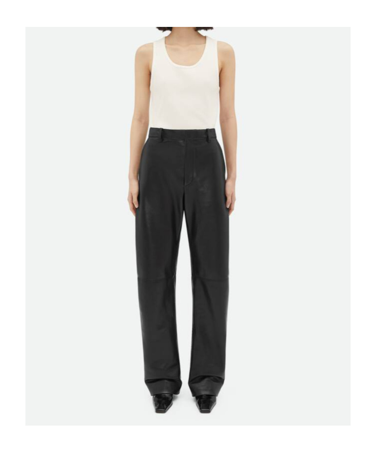 Shop Bottega Veneta Leather Rounded Leg Trousers In Black