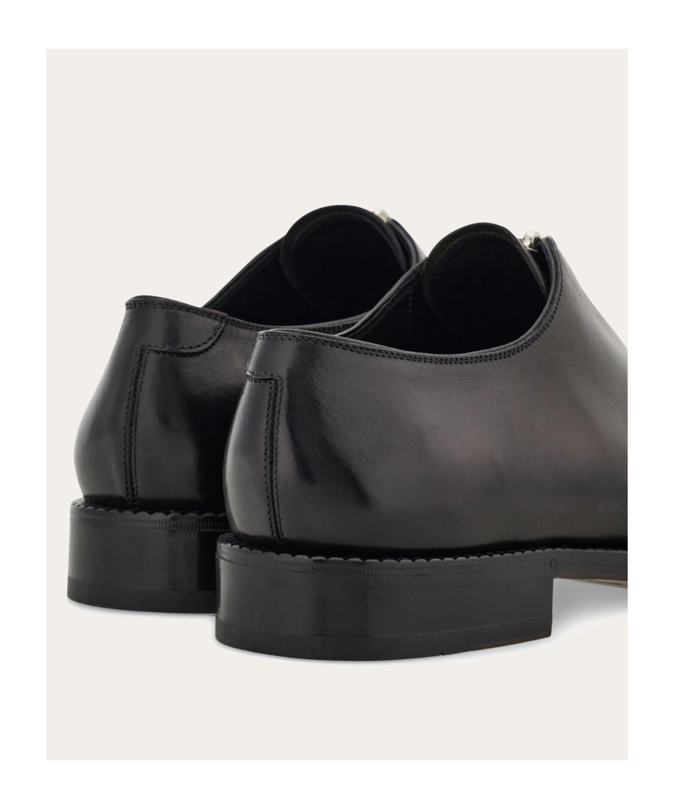 Ferragamo Derby Shoe With Zip Detail In Black