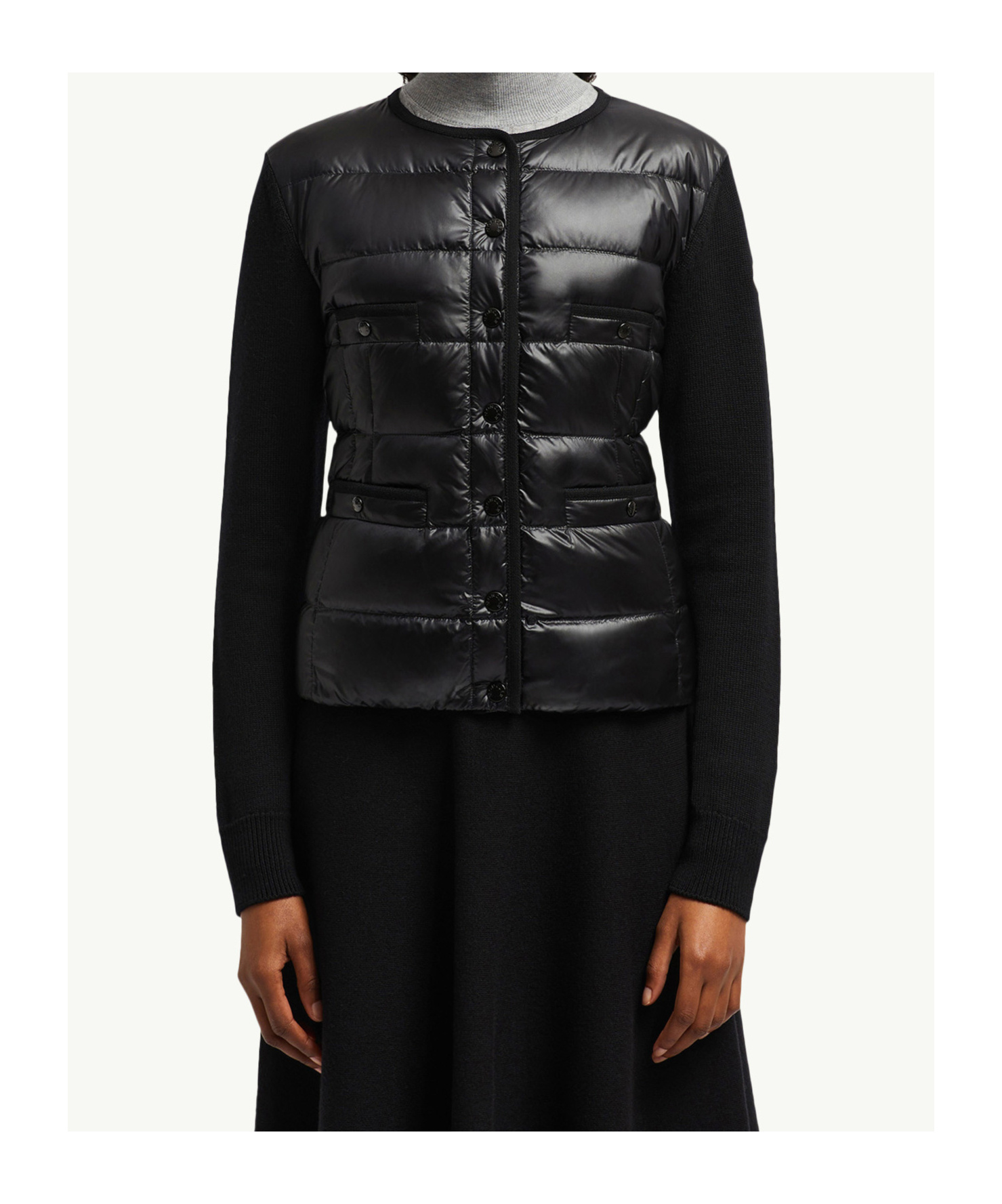 Moncler Padded Wool Cardigan In Black